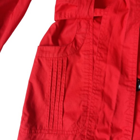 Size 12 Red Mid Thigh Length Belted Trench Coat - Picture 4 of 10